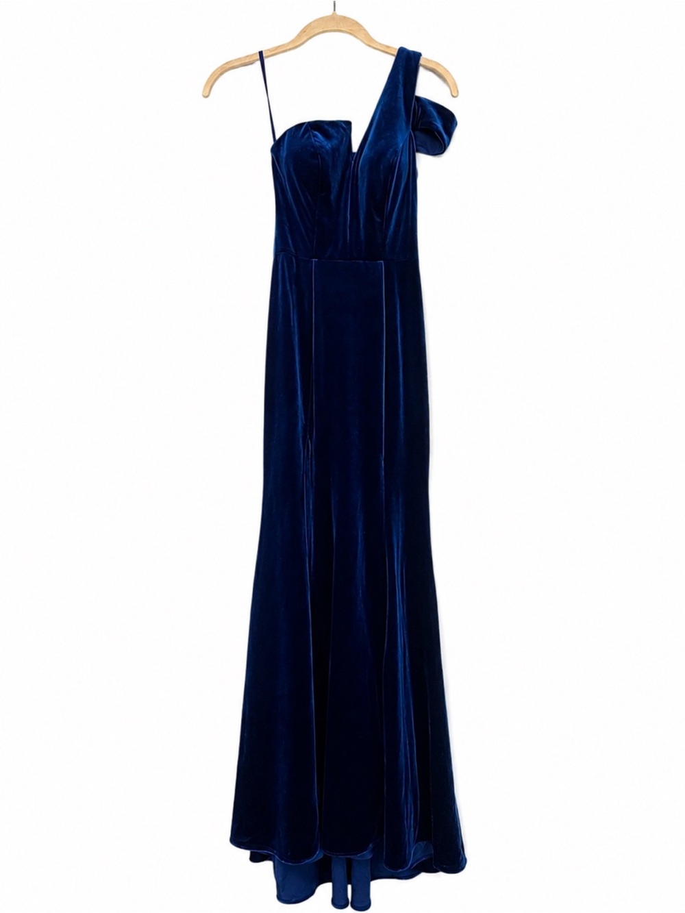 Aqua Midnight Blue One-Shoulder Velvet Gown